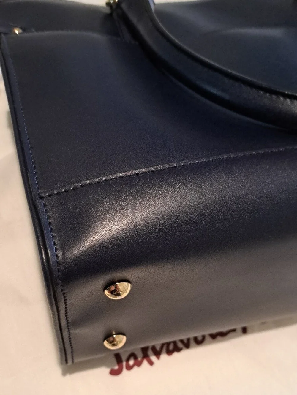 Salvatore Ferragamo Navy Leather Briana Bag with Gold Hardware